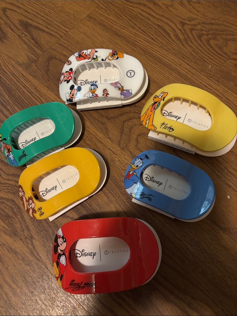Disney Teleties Hair Clips Set - Red, Yellow, Blue, Green, White